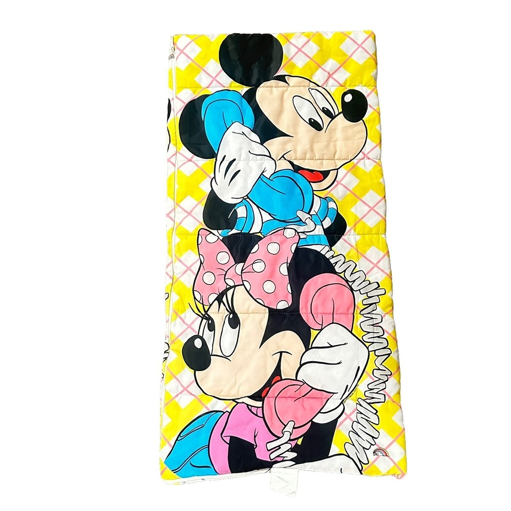VTG Disney Mickey & Minnie Mouse Phone Sleeping Bag 1980s Yellow Blue Pink - Picture 2 of 7